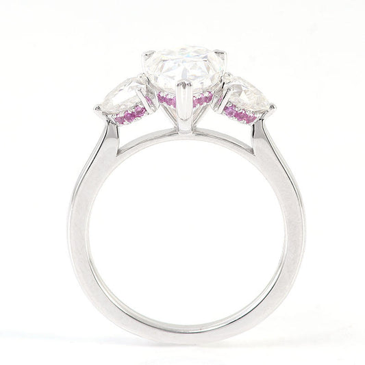 2.1 Carat Pear Moissanite with Heart and Round Stone Wedding Ring