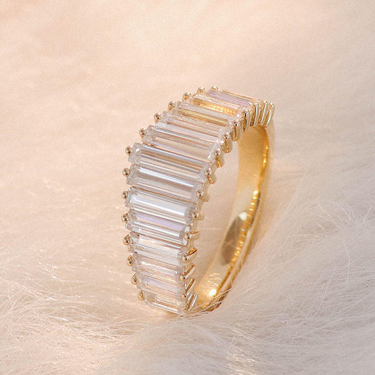 Sleek Baguette Moissanite Band in Polished Yellow Gold