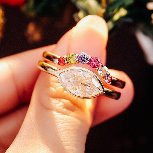 2.84 Carat Marquise Moissanite Bridal Ring with Fancy Round Diamonds