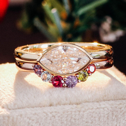 2.84 Carat Marquise Moissanite Bridal Ring with Fancy Round Diamonds