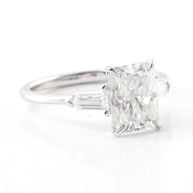 2.0 CT Radiant Cut Moissanite With 2 Baugettes On Sides