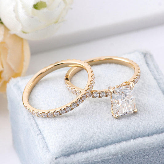 1.75 CT Radiant Moissanite With Round Diamonds On Side Bridal Set