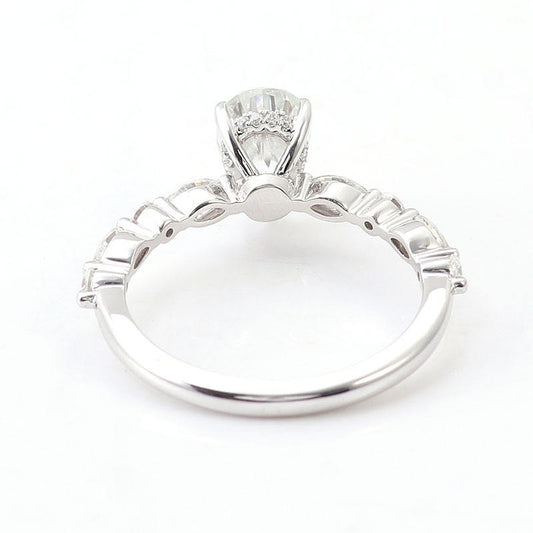 2.1 Ct Pear Moissanite With Marquise And Round Cut Engagement Ring