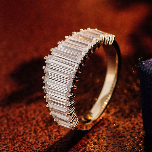 Sleek Baguette Moissanite Band in Polished Yellow Gold