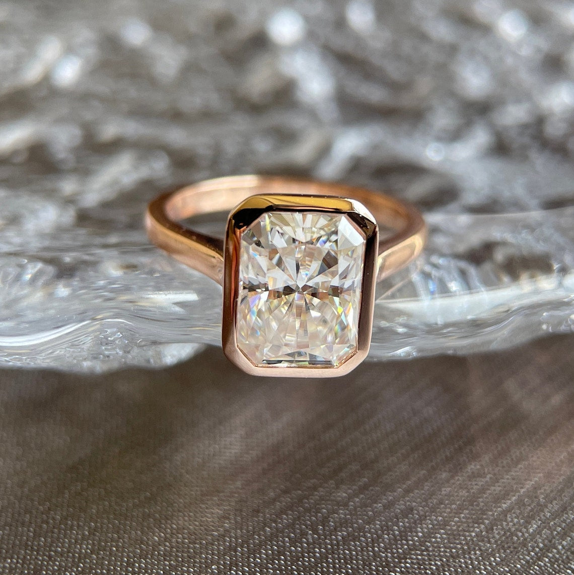 2.10 Ct Radiant Cut Moissanite Bazel Engagement Ring