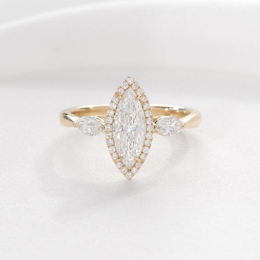 Marquise Moissanite Engagement Ring with Pear and Round Accents – 3 Carat