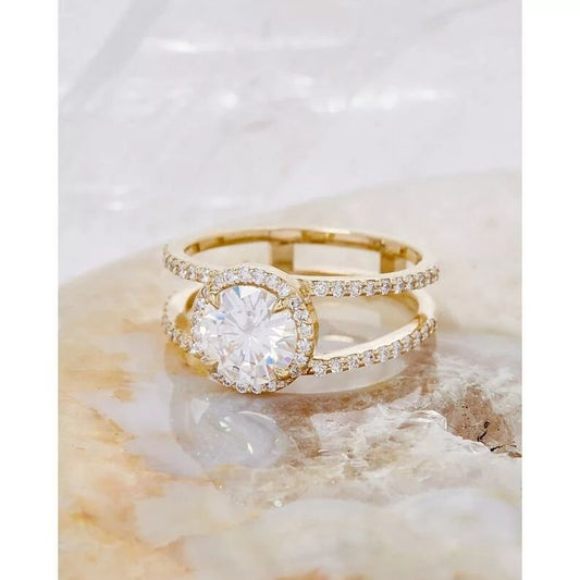 2.20 Carat Round Moissanite Wedding Ring with Side Accents