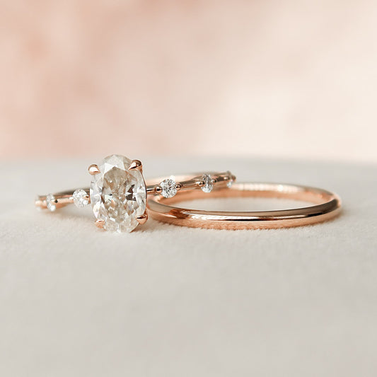 1.24 Carat Oval Moissanite Bridal Set with Round Cut Side Stones