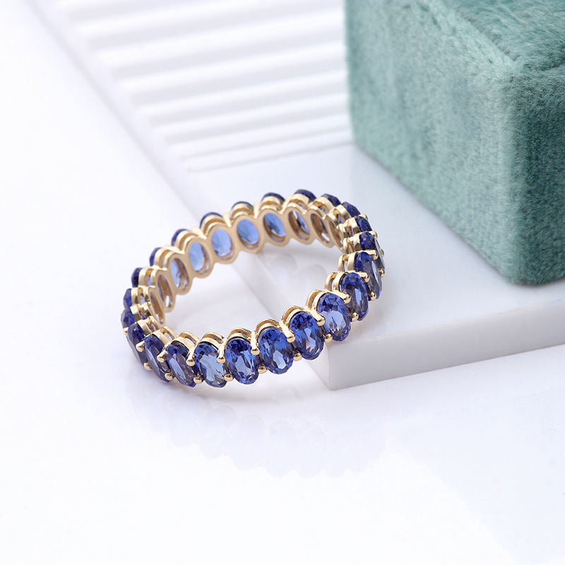 Blue Sapphire Oval Eternity Band