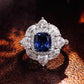 2.2 Ct Dark Blue Ellongate Cushion With Heart, Marquise & Round Cut Moissanite Wedding Ring