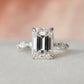 3 Ct Emerald  Marquise & Round  Moissanite Diamond Ring