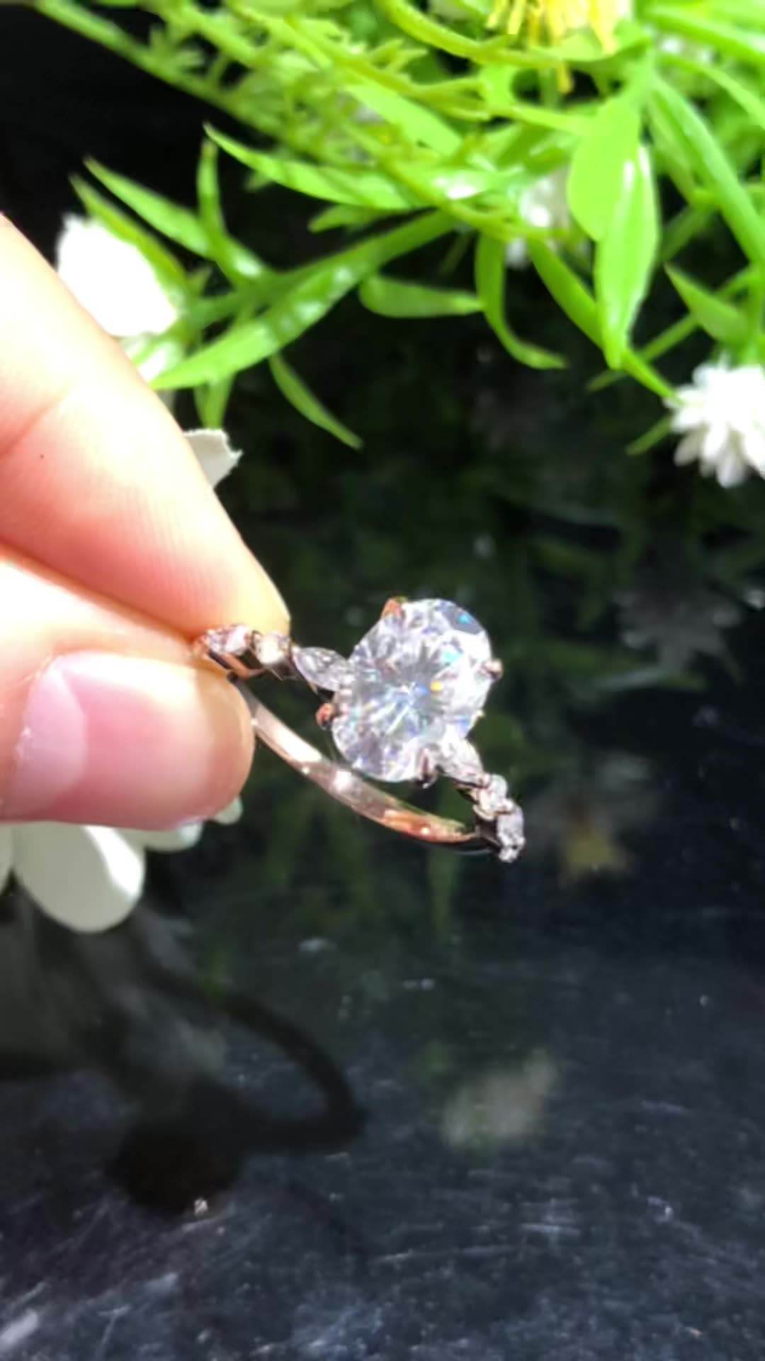 2.2 Ct Oval Moissanite With Marquise & Round Cut Engagement Ring