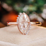 2.1 Ct Marquise Moissanite With Rose Cut Engagement Ring