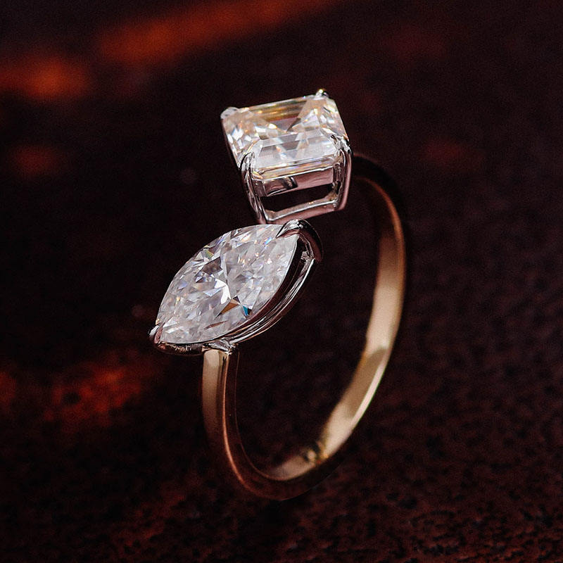 1.2 Ct Asscher & 1.1 Ct Marquise Engagement Ring