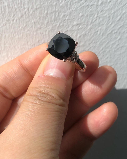 2.25 Ct Black Metal Cushion With Round Moissanite Engagement Ring