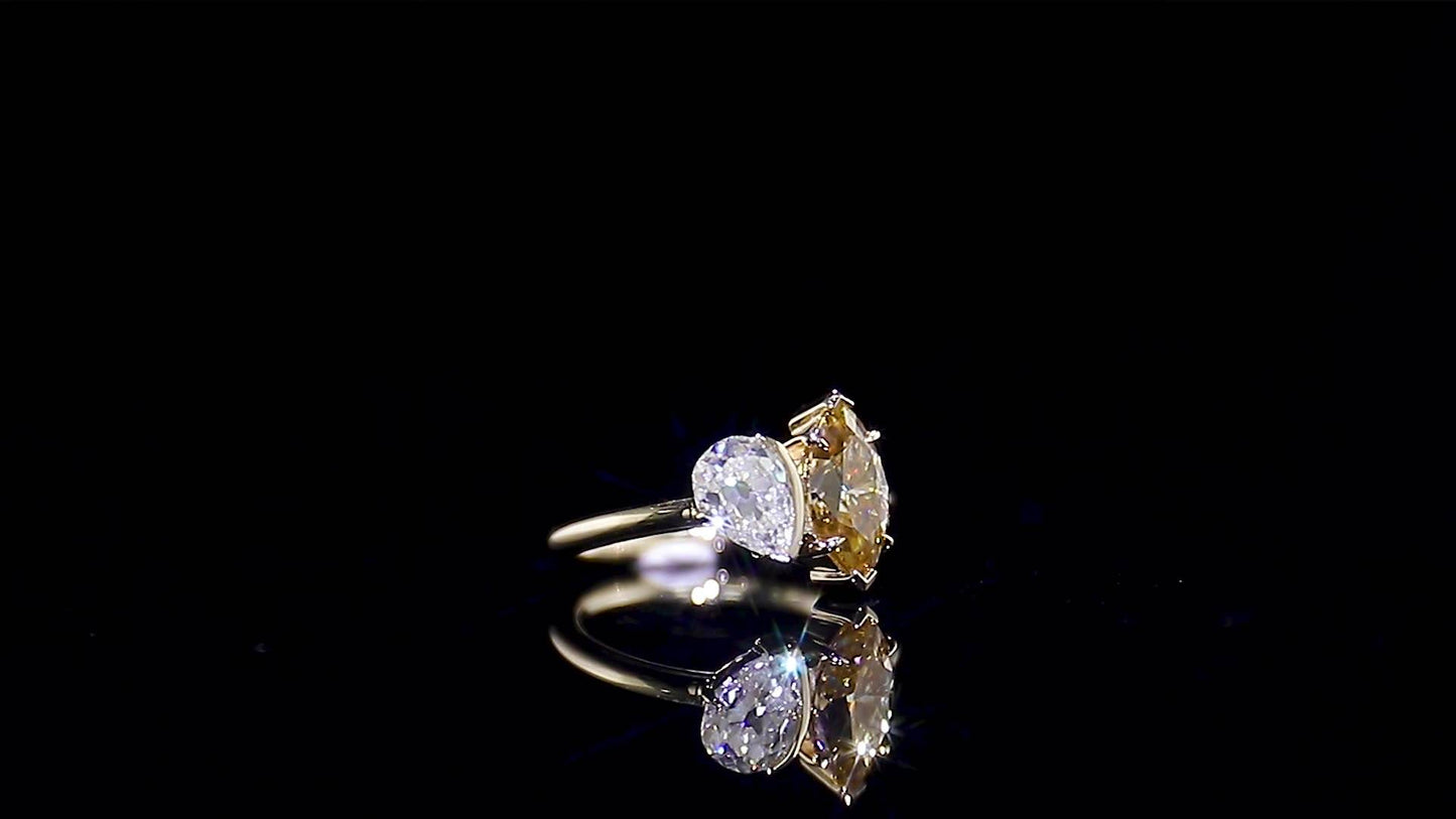 1.6 Ct Faint Orange Marquise with Brilliant Pear Cut 0.70 Pointer Engagement Ring