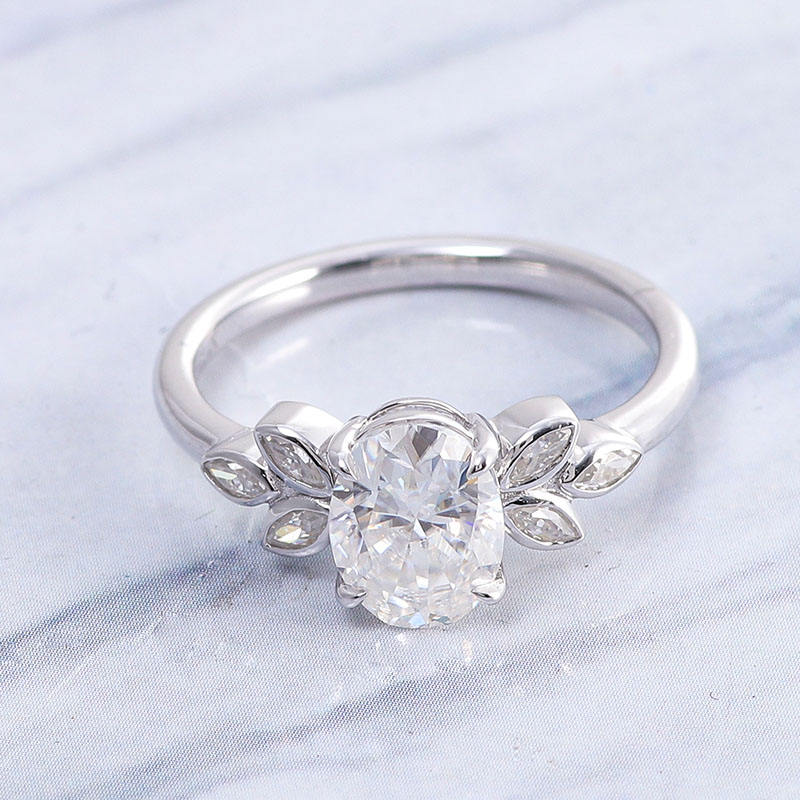 2.2 Ct Oval Moissanite With 6 Marquise Engagement Ring