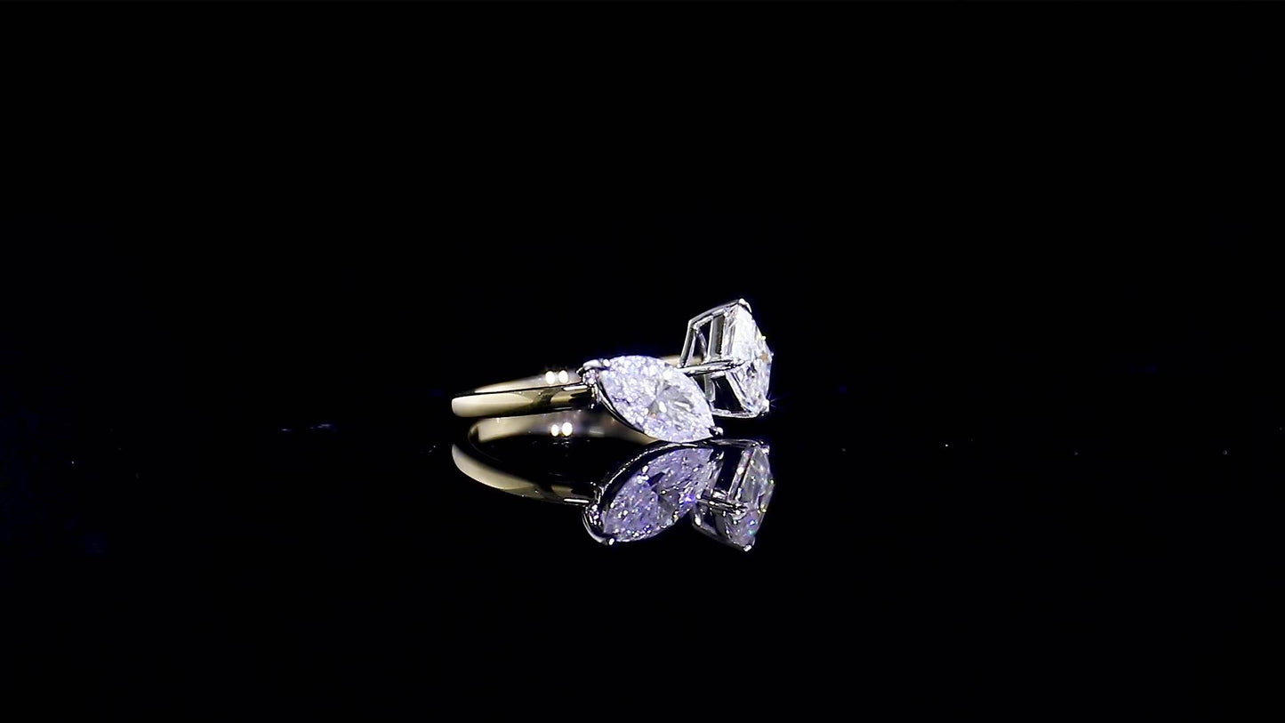 1.2 Ct Asscher & 1.1 Ct Marquise Engagement Ring