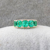 5 Green Cushion Colour Stone With Brilliant Round Moissanite Ring