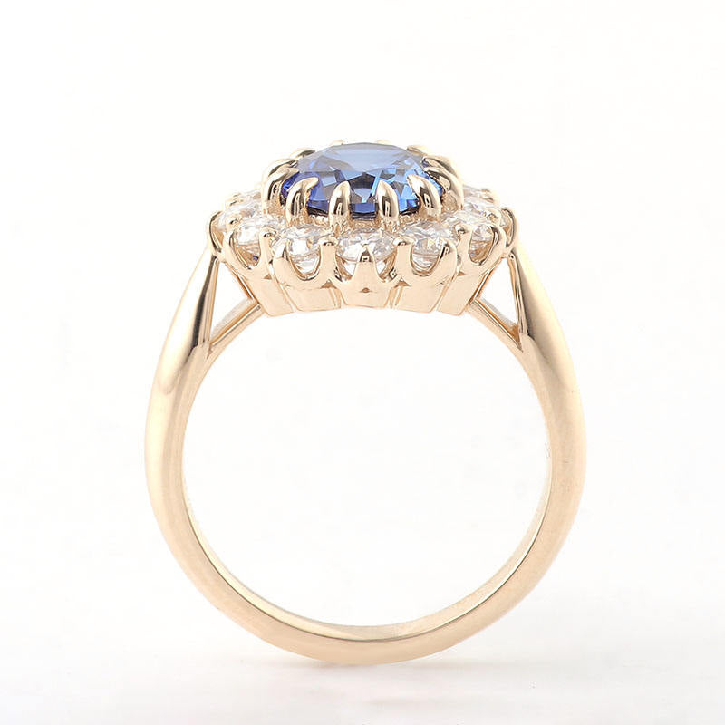 1.6 Ct Dark Blue Oval With Round Moissanite Wedding Ring