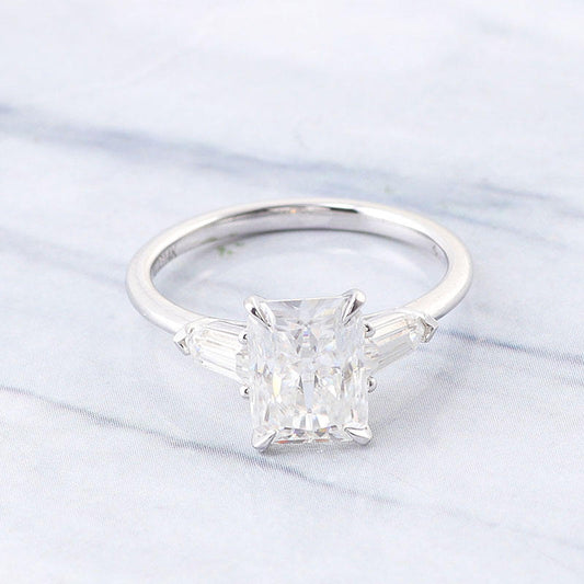 2.0 CT Radiant Cut Moissanite With 2 Baugettes On Sides