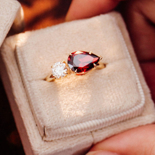 1.3 Ct Ravishing Ruby Pear With 0.70 Pointer Round Cut Enagagement Ring