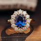 1.6 Ct Dark Blue Oval With Round Moissanite Wedding Ring