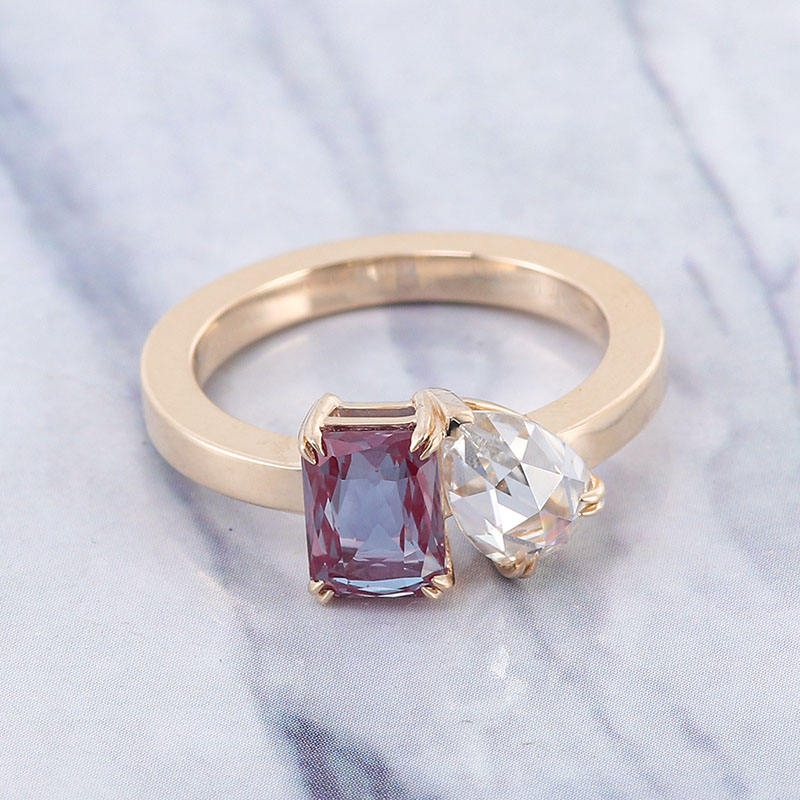 1.1 ct Red Pink Radiant With 1.0 Rose Cut Pear Engagement Ring