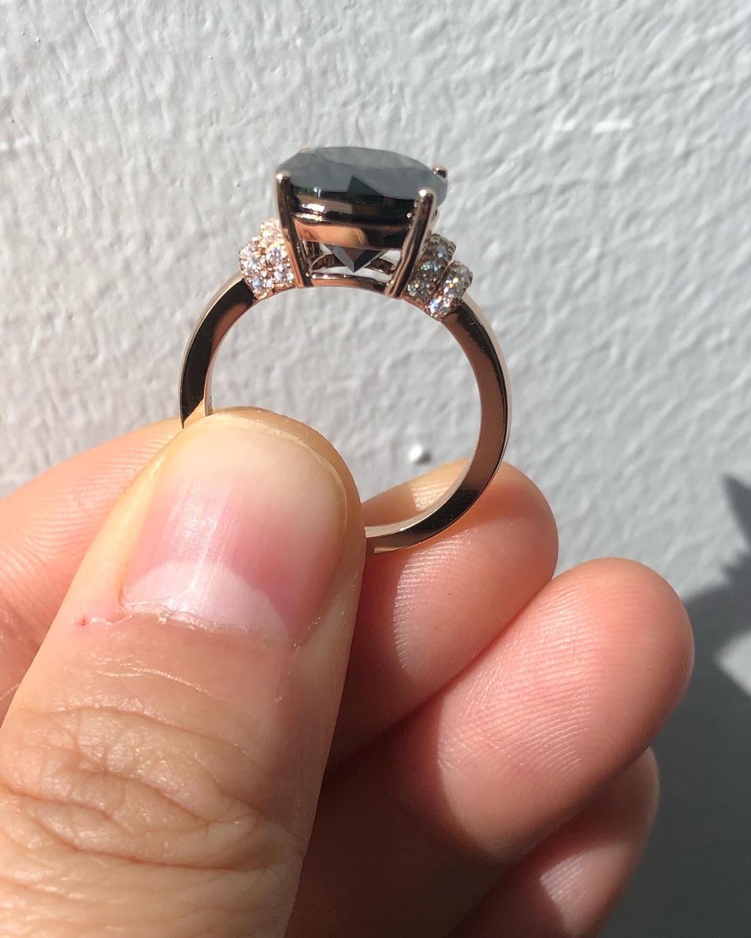 2.25 Ct Black Metal Cushion With Round Moissanite Engagement Ring