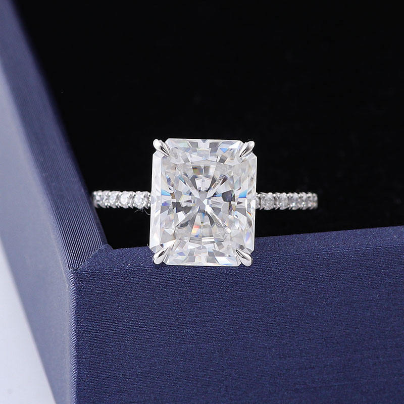 3.4 Ct Radiant Moissanite With Round Cut Engagement Ring