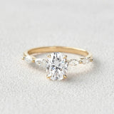 2.08 Ct Oval Moissanite With Marquise Engagement Ring