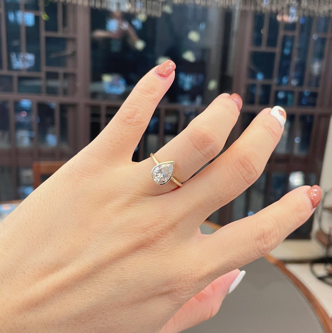 1.5 Ct Pear Moissanite Bazel Engagement Ring