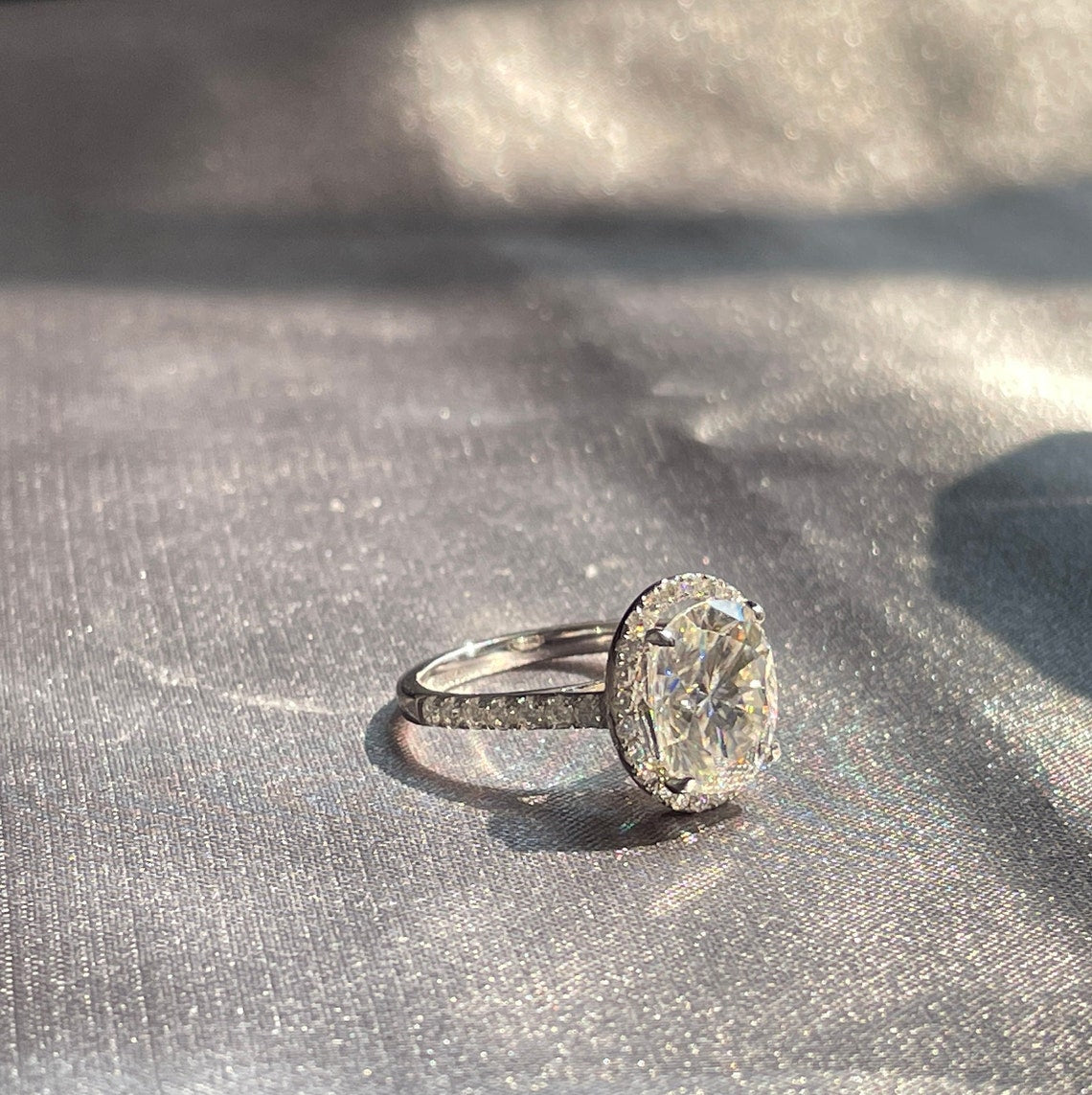 2.1 Ct Oval Moissanite With Round Cut Engagement Ring