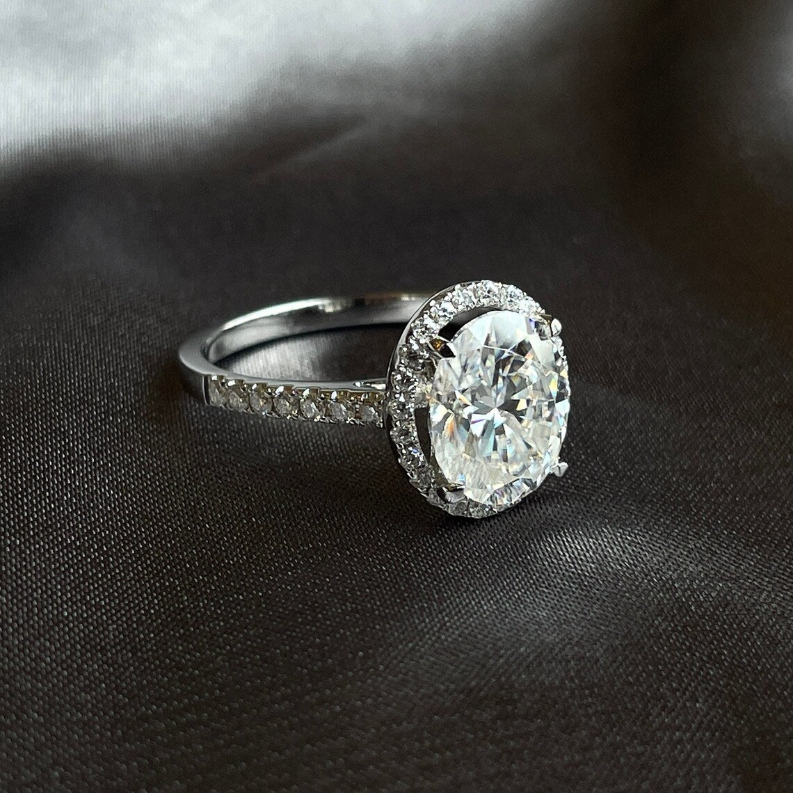 2.1 Ct Oval Moissanite With Round Cut Engagement Ring