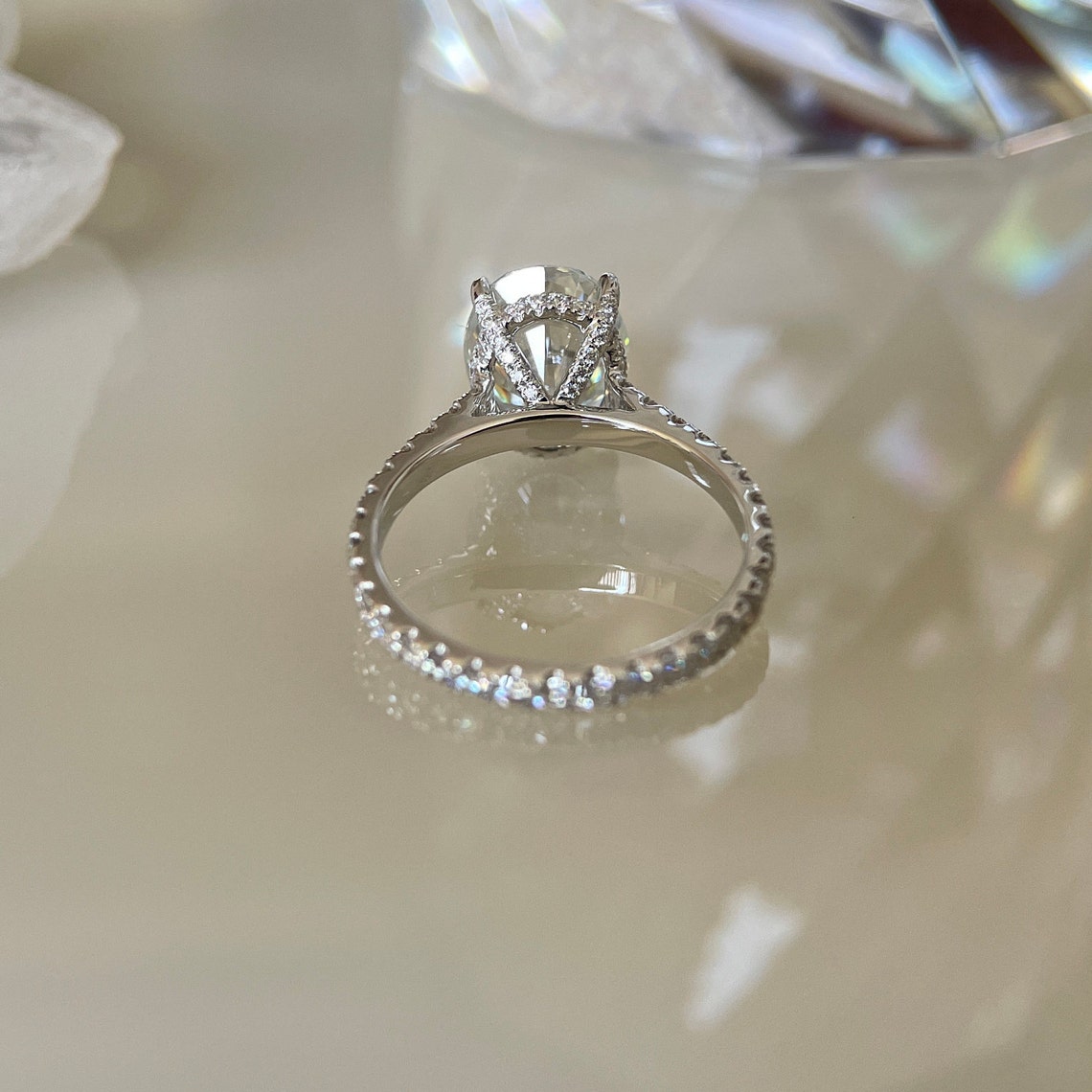 2.06 CT Oval Moissanite & Round Engagement Ring