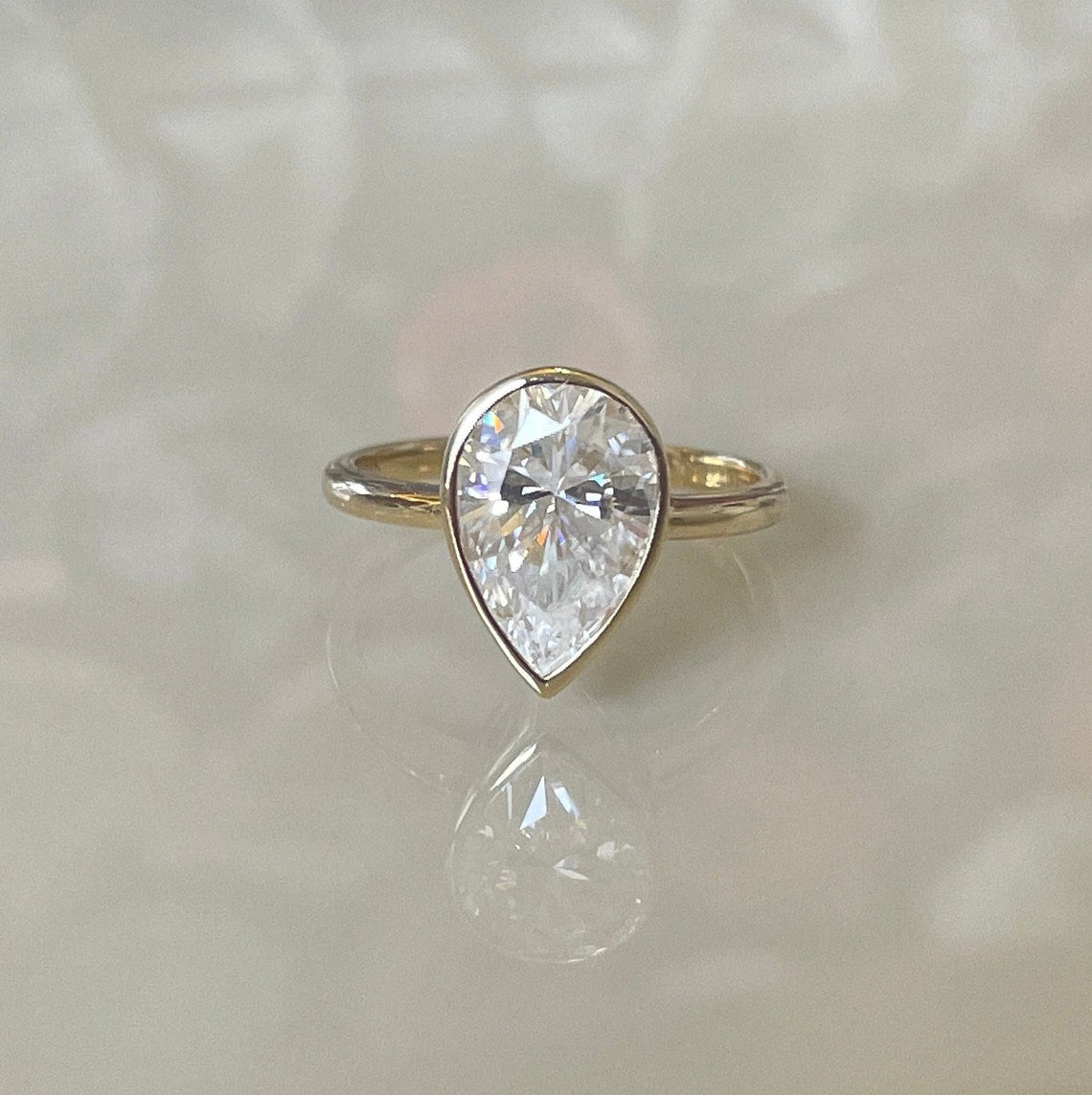 1.5 Ct Pear Moissanite Bazel Engagement Ring