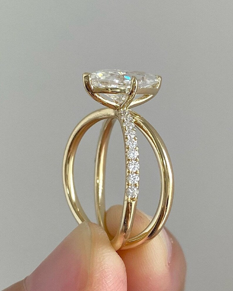 3.03 Ct Marquise Moissanite Criss Cross Ring