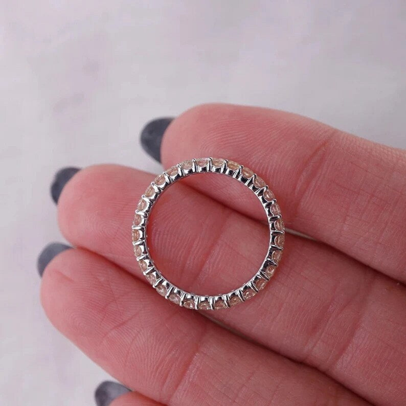 Brilliant Round Moissanite Eternity Ring Contains 29 Scintillating Round Diamonds