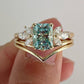 2.04 Ct Ocean Green Radiant With Marquise Moissanite Bridal Set