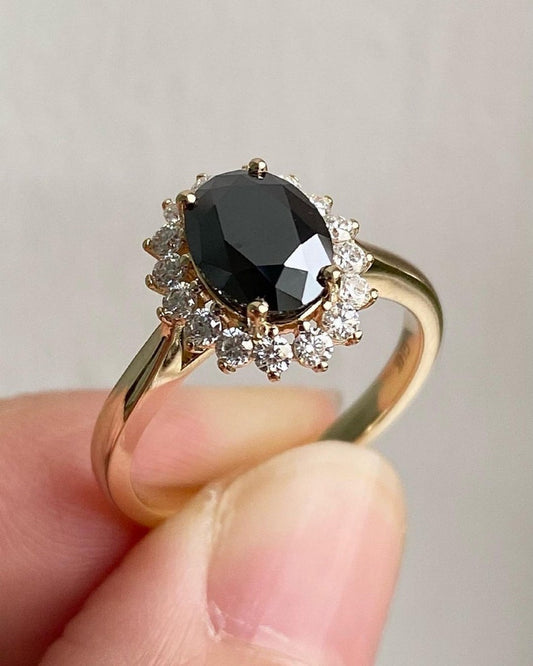 Black Oval With Brilliant Round Moissanite Ladies Ring