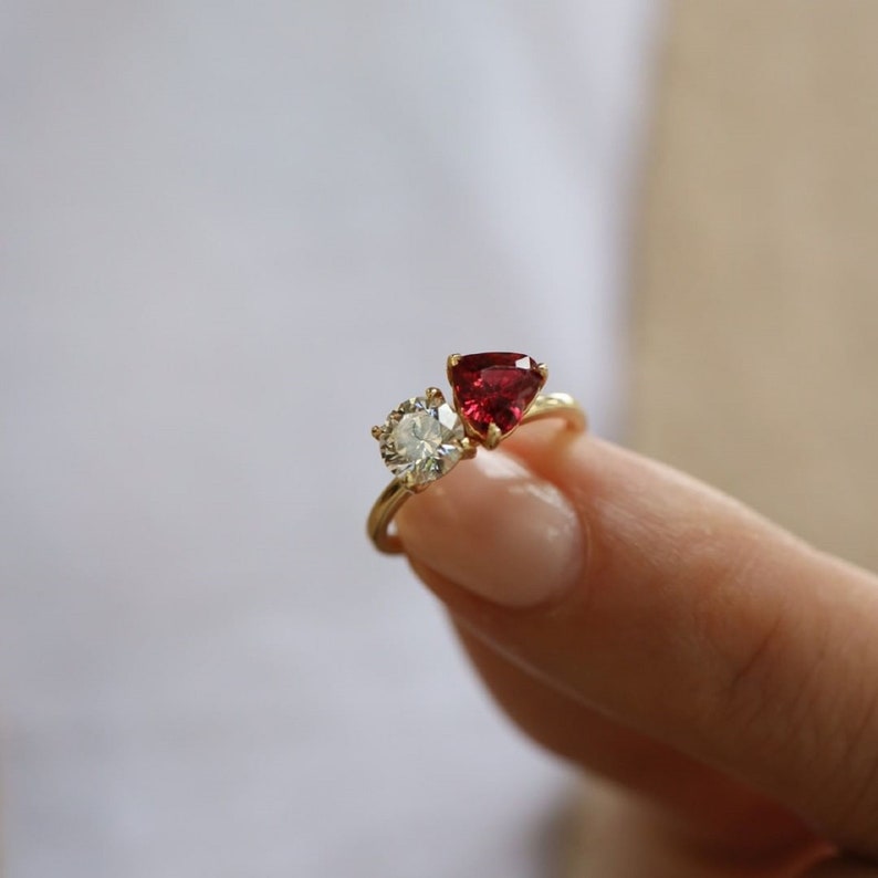 1.0 CT Brilliant Round Moissanite With Heart Ruby Engagement Ring