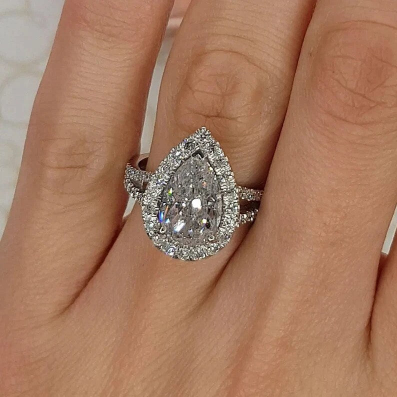 4.50 Ct Pear Moissanite Wedding Ring