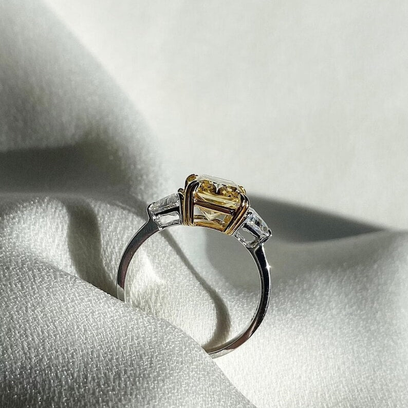 3.0 Ct Yellow Radiant With Triangle Moissanite Engagement Ring