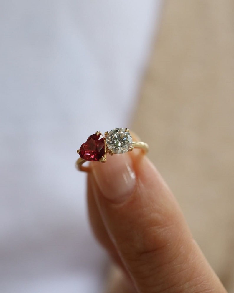 1.0 CT Brilliant Round Moissanite With Heart Ruby Engagement Ring