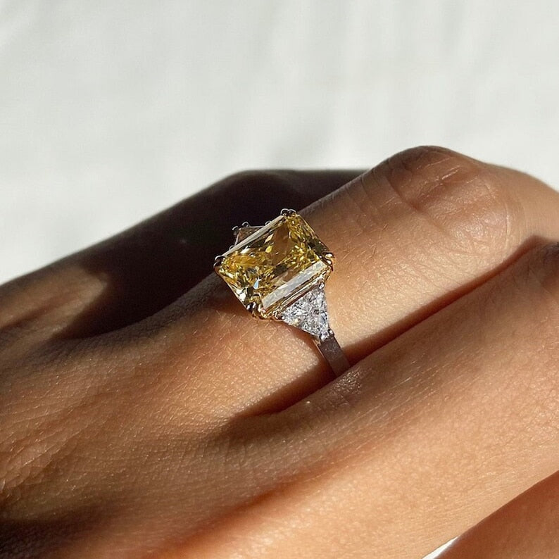 3.0 Ct Yellow Radiant With Triangle Moissanite Engagement Ring