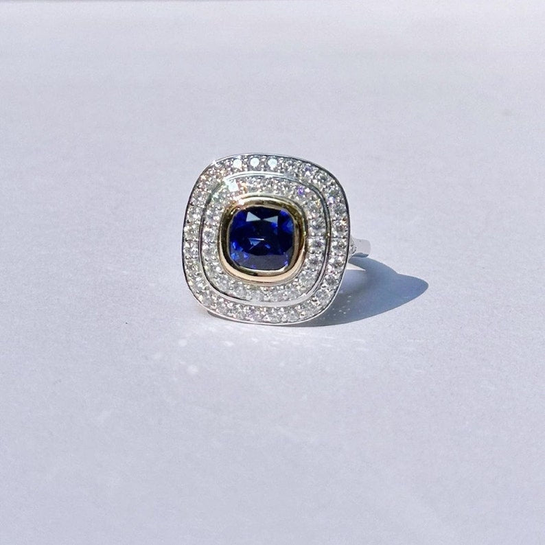 1.50 Ct Bashing Blue Cushion Ladies Ring