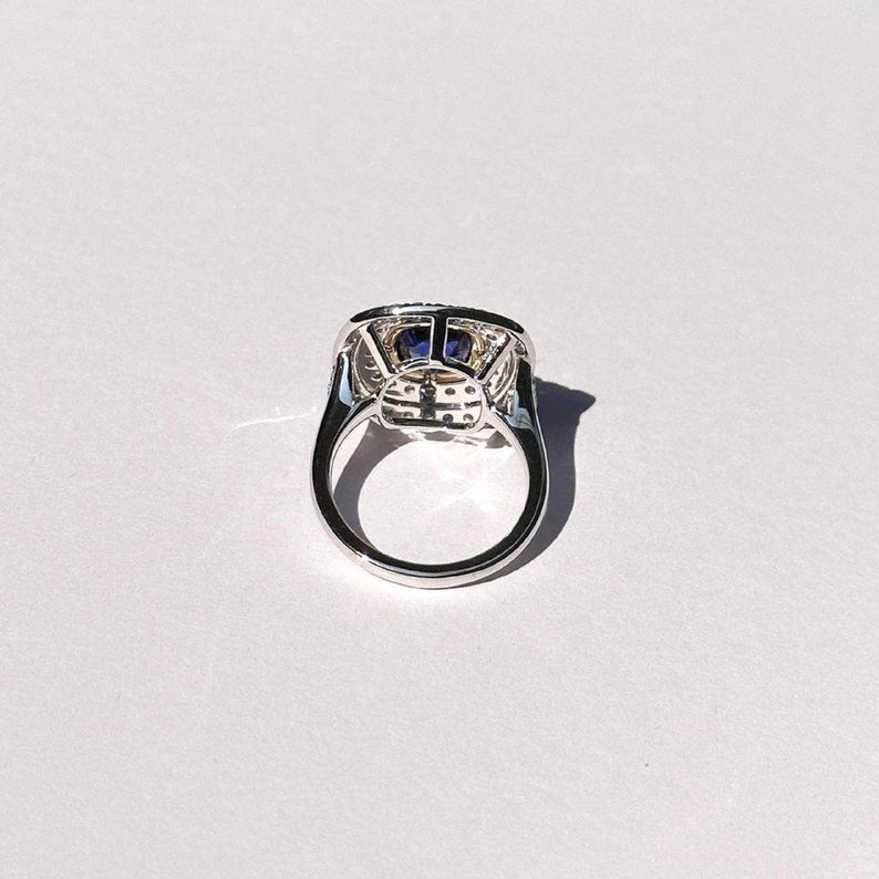 1.50 Ct Bashing Blue Cushion Ladies Ring