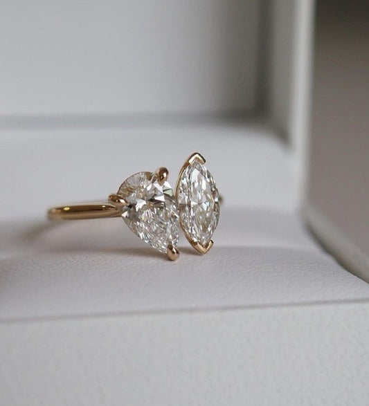 2.0 Ct Pear &1.0 Ct Marquise Moissanite Double Headed Engagement Ring