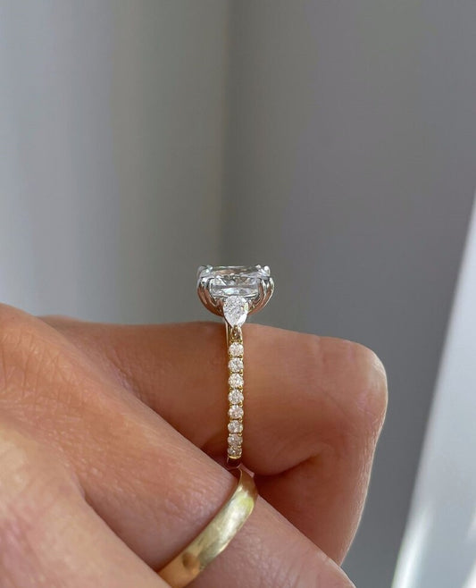 2.0 Ct Elongated Cushion With Pear Moissanite Engagement Ring