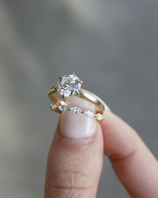 1.50 Ct Round Moissanite With Marquise In The Bridal Set